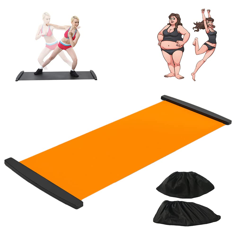 Bozaap Slide Board with Shoe Cover and End Stops,Slimming Exercise Guide Slide Mat for Leg Pot Training Fitness and Low Impact Balance Training