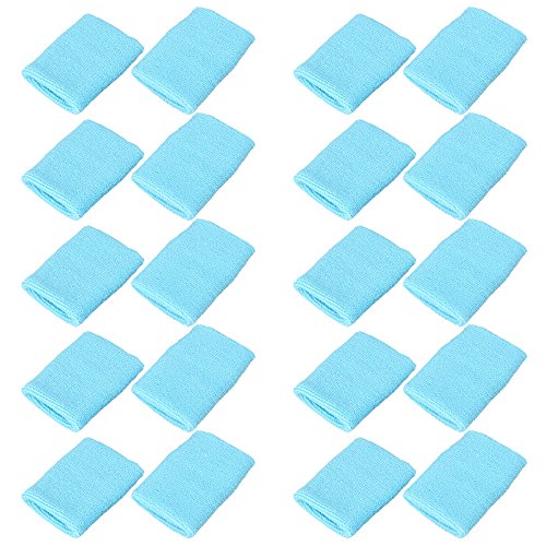 Mallofusa 10 Pack Colorful Sports Basketball Football Absorbent Wristband Party Outdoor Activity (Light Blue)