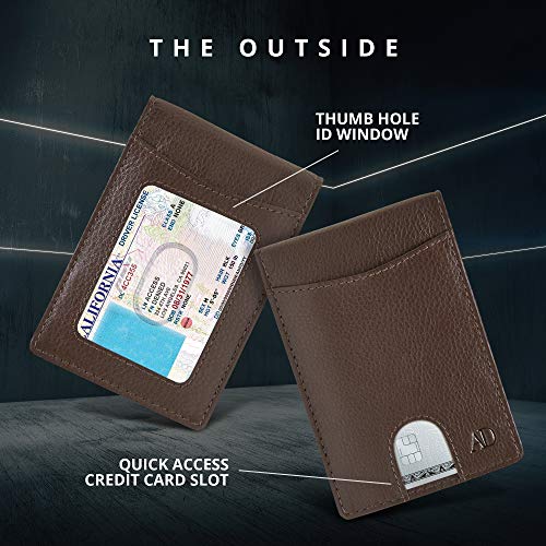 Slim Bifold Wallets For Men - Money Clip Wallet RFID Front Pocket Leather Thin Minimalist Mens Wallet Credit Card Holder Brown