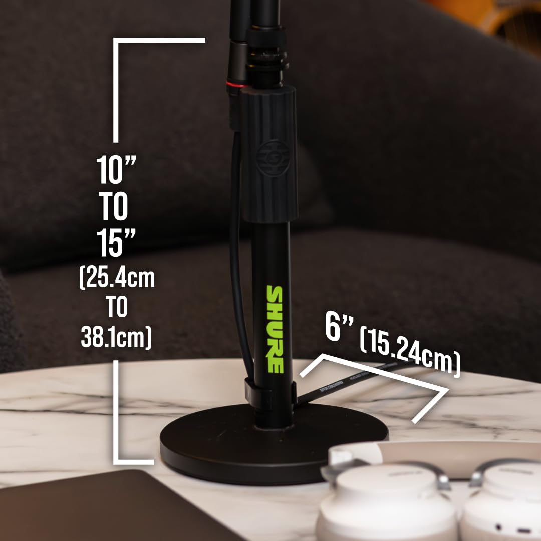 Shure by Gator Round Base Desktop Mic Stand with Standard Height-Adjustable Twist Clutch and 6
