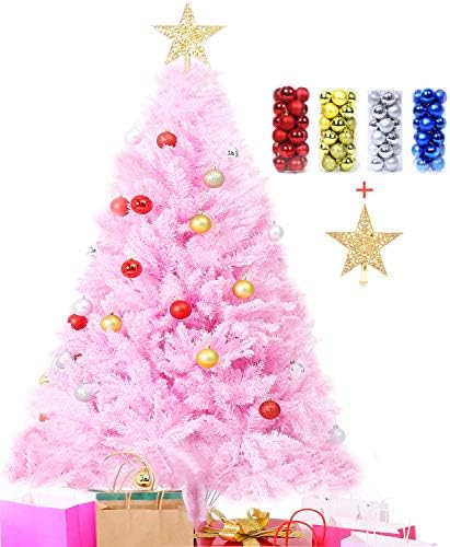 5 6 7フィート プレミアムヒンジスプルースフルツリー 注目ブランド クリスマスボールクリスマスツリートップスター ピンク