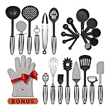 Kitchen Utensils 25 Pcs Set with Kitchen Tools and Kitchen Gadgets Made of Strong Stainless Steel and Nonstick Nylon - Heat Resistant - Everything You Need Cookware Set Plus Bonus Silicone Oven Glove