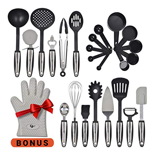 Kitchen Utensils 25 Pcs Set with Kitchen Tools and Kitchen Gadgets Made of Strong Stainless Steel and Nonstick Nylon - Heat Resistant - Everything You Need Cookware Set Plus Bonus Silicone Oven Glove