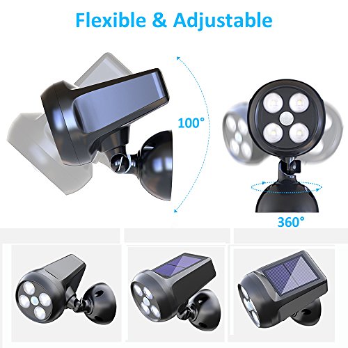 Solar Lights Outdoor, Pobon 360° Adjustable 300LM Bright Solar Powered Motion Sensor Security Light, Waterproof Spot Light Wall Lights for Garage Porch Patio Garden Pathway (Black) - Thumbnail 2