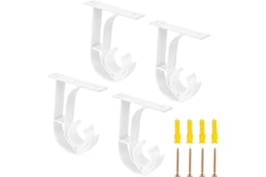 MELOSTU 4 Pack Curtain Rod Ceiling Mount Bracket, Heavy Duty Curtain Rod Holder, Closet Rod Holder with Plastic Buckle Fit up to 1-1/4 Inch Rod, White