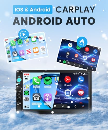 Wireless Carplay Car Radio 1 Din with You-Tube Android Auto, 7 Inch Touch Screen Car Radio with iOS/Android Mirror Link Bluetooth FM Radio USB/EQ Steering Wheel Control Rear Camera
