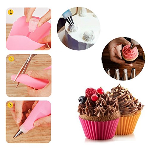 LetGoShop Cake Decorating Tools Kit 38 in 1 Set include 32 Frosting Icing Cream Nozzle Tips 2 Reusable Silicone Pastry Bags 2 Plastic Couplers 2 Flower Nails Home Kitchen Baking Supplies - Thumbnail 3