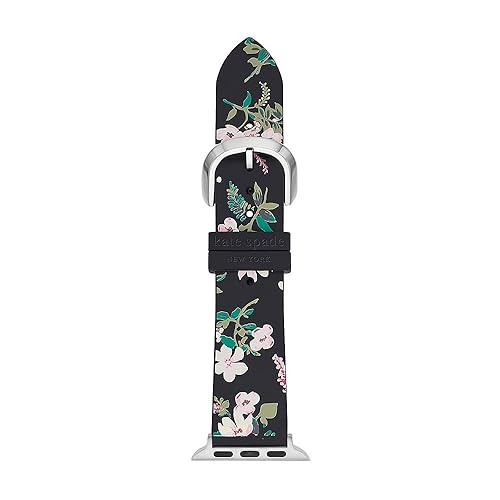 Kate Spade New York Silicone Band for 38/40/41mm Apple Watch Series 1-8, Color: Black Floral, Silver (Model: KSS0011)