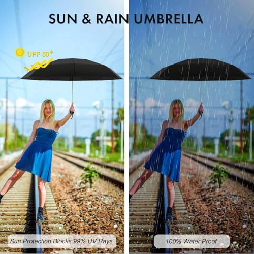 ESRAIN Paraguas de Bolsillo Reforzadopara Lluvia y Sol,Mini Sombrilla Plegable con Protección UV,Resistente al Viento y Lluvia,Tamaño de La Palma,Fácil de Llevar,Ligero y de Pequeño Tamaño