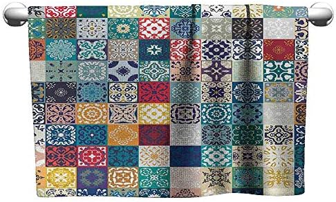 hocmbk Moroccan Beach Towels Patchwork Pattern with Different Colorful Arabic Figures Original Tunisian Artful W13.7xL27.5 Multicolor