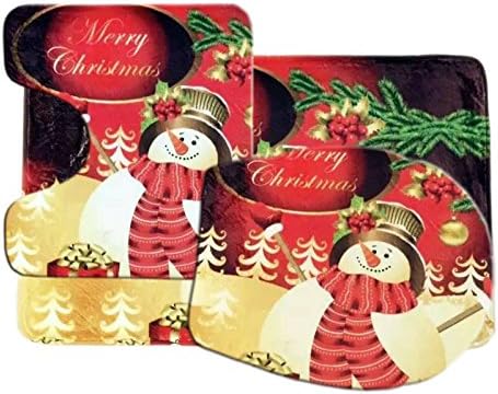 Christmas Print Toilet Cover Set 3 Pc Bathroom Mat Rug Lid Toilet Cover Cute #Lovely Snow man