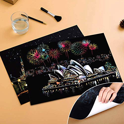 Scratch Art Paper Rainbow Painting Sketch Pad DIY Scenery View Scratchboard for Adults and Kids - 4 Packs, 16 X 11.2 Inches - Thumbnail 3