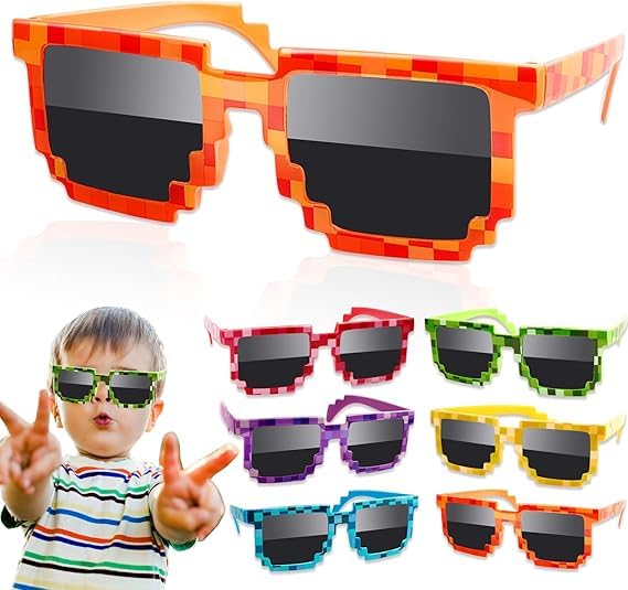 Pixel Sunglasses, Party Supplies, 12 Pairs Colorful Glasses for Kids and Adults, Perfect Party Supplies for Birthday Parties and Game Themed Events 0708