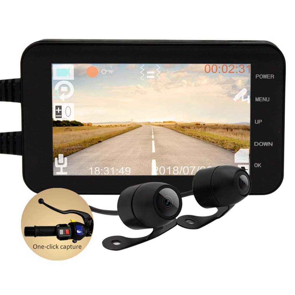 Motorcycle Recorder 4 Inch 1080P HD Motorcycle Driving Recorder Waterproof Double Mirror Driving Rec