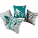 CaliTime Set of 4 Canvas Throw Pillow Covers Cases for Couch Sofa Home Decoration Vintage Birds Tree Branches Silhouette 18 X 18 Inches Black/Teal