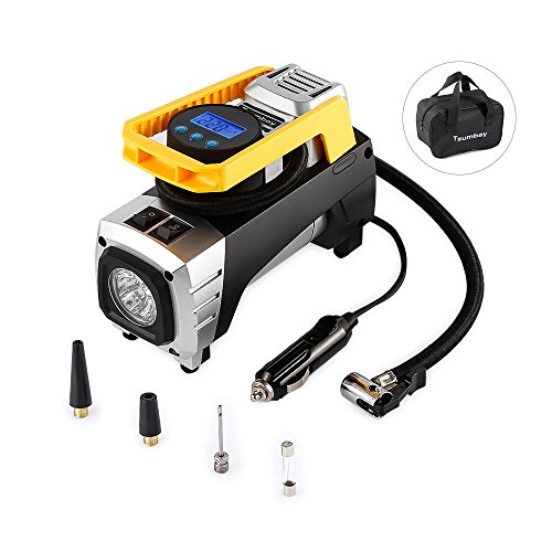 Tsumbay Air Compressor Pump, Digital Tire Inflator with Preset Pressure Gauge, 12V 150PSI Portable Air Pump for Car, Bikes, RV, Sport Balls and Other Inflatables, with Storage Bag