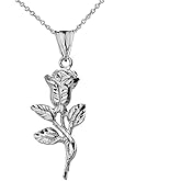 Elegant Sterling Silver Sparkle-Cut Rose Flower Pendant Necklace