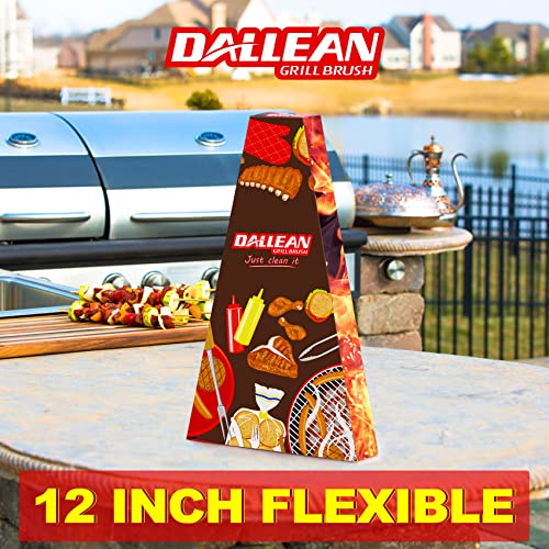 DALLEAN Grill Brush for Outdoor Grill Grill Cleaning Brush Grill Cleaner Grill Cleaning Tools Grill Cleaner Quick and Easy Scrubbing on All Grates 12 Inch Rubber Handle 3 Sided Grill Brush, N Red