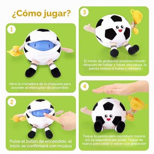 hahaland Baby Toys 6-12 Months – Popping Ball Football Toys Children 1 Year with Music & Recording, Tummy Time Interactive Plush Gifts Baby 6 9 12 Months