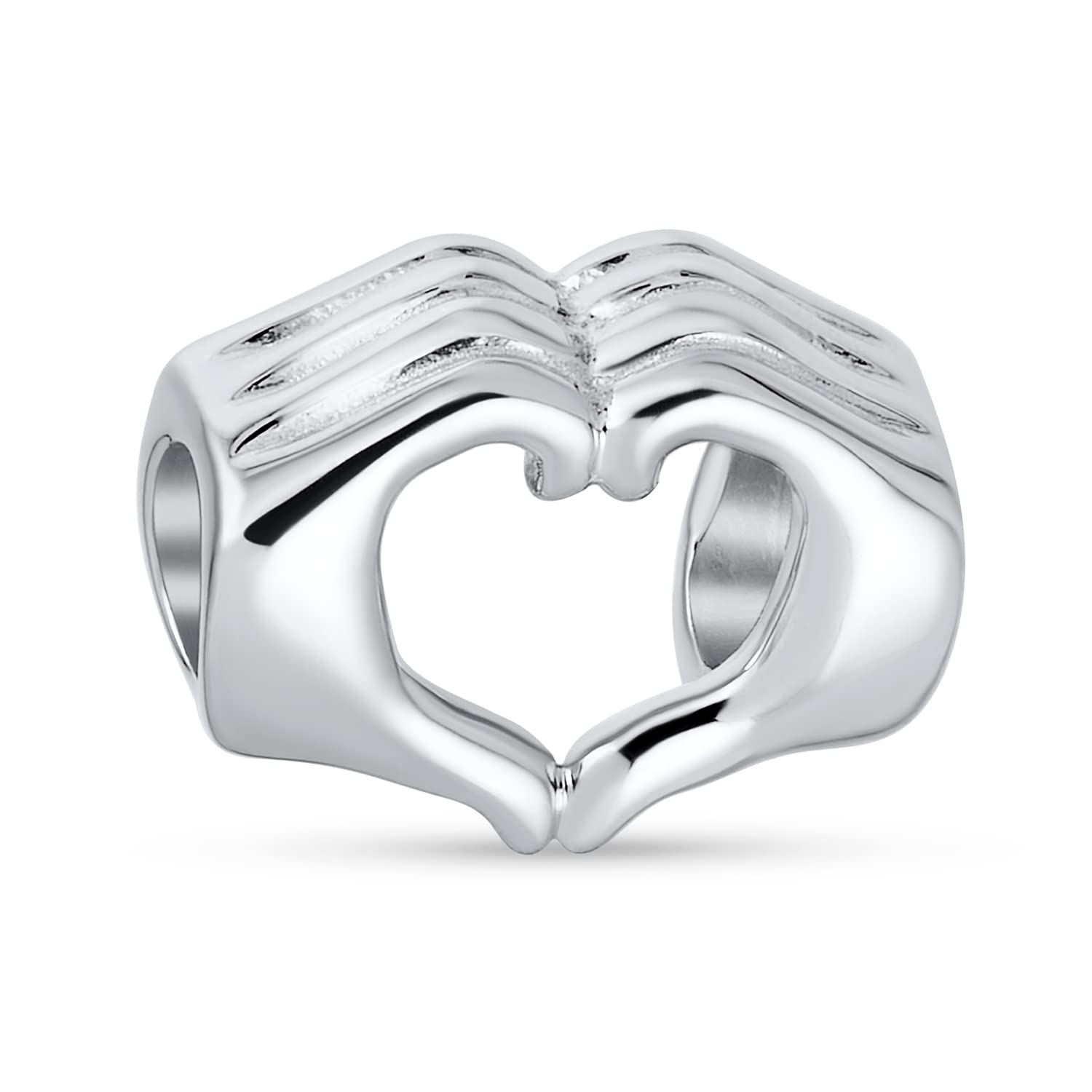 Bling Jewelry BFF Hand Sign Heart Symbol Sign Language I Love You Charm Bead For Women Teen .925 Sterling Silver Fits European Bracelet