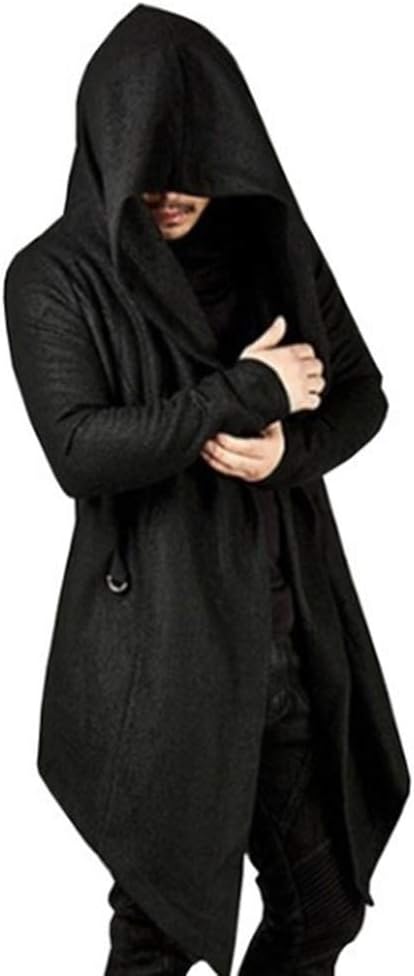 Mens Long Sleeve Irregular Hem Cardigan Coat Trench,Loose Fit Solid Color Hoodies Outwear Windbreaker