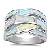 Oxford Diamond Co Lab Created White Fire Opal Band .925 Sterling Silver Ring SIZES 5-11