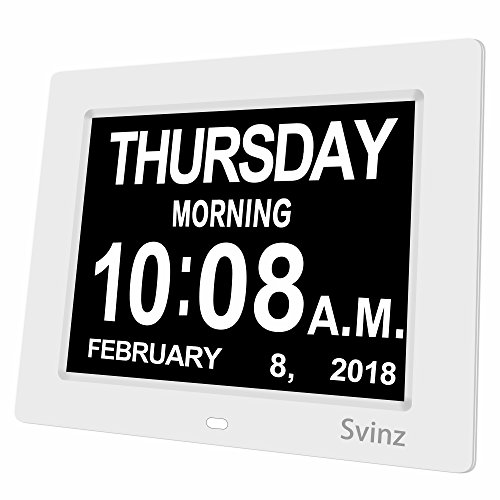 SVINZ Memory Loss Digital Calendar Day Clock Black and White (White)