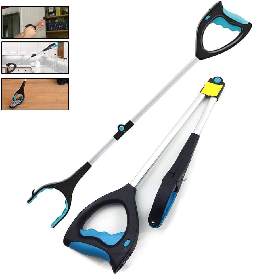 32" Folding Grabber Reacher Tool for Elderly & Disabled - Long Handy Arm Assist Tool - Pick up Tool & Lightbulb Remover with Lamp picker