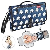 Portable Diaper Changing Pad Built-in Memory Foam Cushion Pillow Detachable and Waterproof Baby Travel Changing Station Mesh and Zippered Pockets for Diapers Wipes and Creams-Cute Elephant
