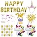 Unicorn Birthday Party Supplies - Unicorn Decorations Including Happy Birthday Banner, Large Unicorn Foil Balloons, Gold Unicorn Headband, Photo Booth Props, Glitter Unicorn Cake Toppers, More