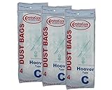 12 Hoover Type C Vacuum Bags for Convertible Upright, Bottom Fill Convertible, Lightweight, O/S Vacuum Cleaners, 43651-050, 43651050, 4010003C, 4010077C, 1340, 1350, 1351, 13560, 1370, 1372, 13290, 1391, 2552, 2552B, 2650, 2651