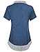 Miagooo Womens Short Sleeve Stripe Collared Patchwork Swing Office Blouse Shirts