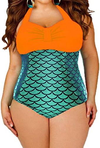 PEGGYNCO Womens Orange Bralette Splice Metallic Mermaid One Piece Size 2XL