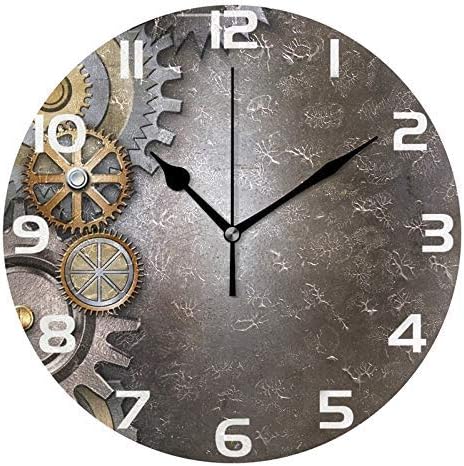 Amazon Co Jp 工業用金属歯車ラウンドアクリル壁時計 サイレント非カチカチ油絵ホームオフィス学校装飾時計アート ホーム キッチン