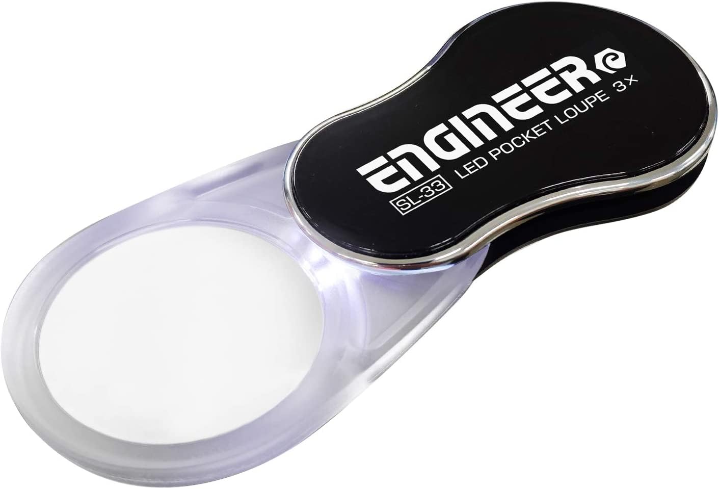 LED ILLUMINATED FOLDAWAY POCKET MAGNIFYING LOUPE (3.5X Magnification) ENGINEER SL-33