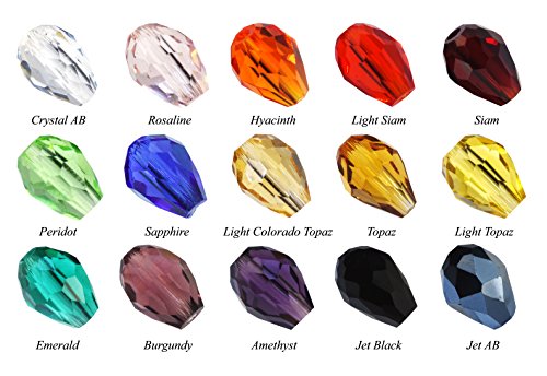 Mandala Crafts Wholesale Lot of 750 Teardrop Crystal Beads, 5X7mm, 15 Colors