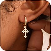 Bykuvo Gold Hoop Earrings For Women Men-Silver Dangle Drop Earrings,Hypoallergenic Huggie Hoop Earrings Trendy-Dainty Diamond Cubic Zirconia Cross Earrings,Simple Christmas Christian Easter Jewelry Gifts