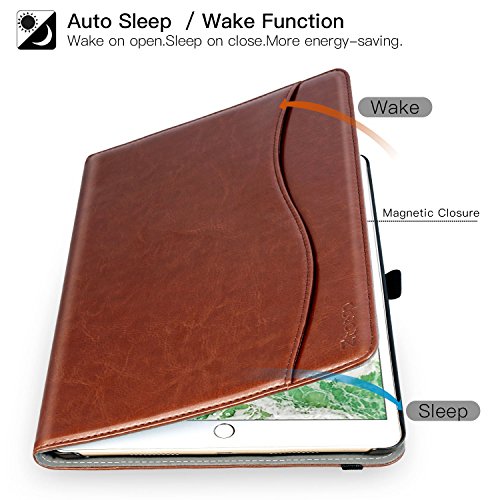 for iPad Pro 12.9 Inch Case 2017/2015 (Old Model,1st & 2nd Generation), Premium PU Leather Business Folio Cover with Auto Wake/Sleep, Document Card Slot, Multiple Viewing Angles,Brown