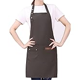 YIUJEFDA Kitchen Cooking Apron for Women Men with Big Pockets Canvas Waterproof Aprons for Server Pottery Artist Chef Apron