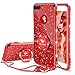 OCYCLONE Cute Glitter Case with Ring Compatible with iPhone 8 Plus 7 Plus for Women Girl, Red