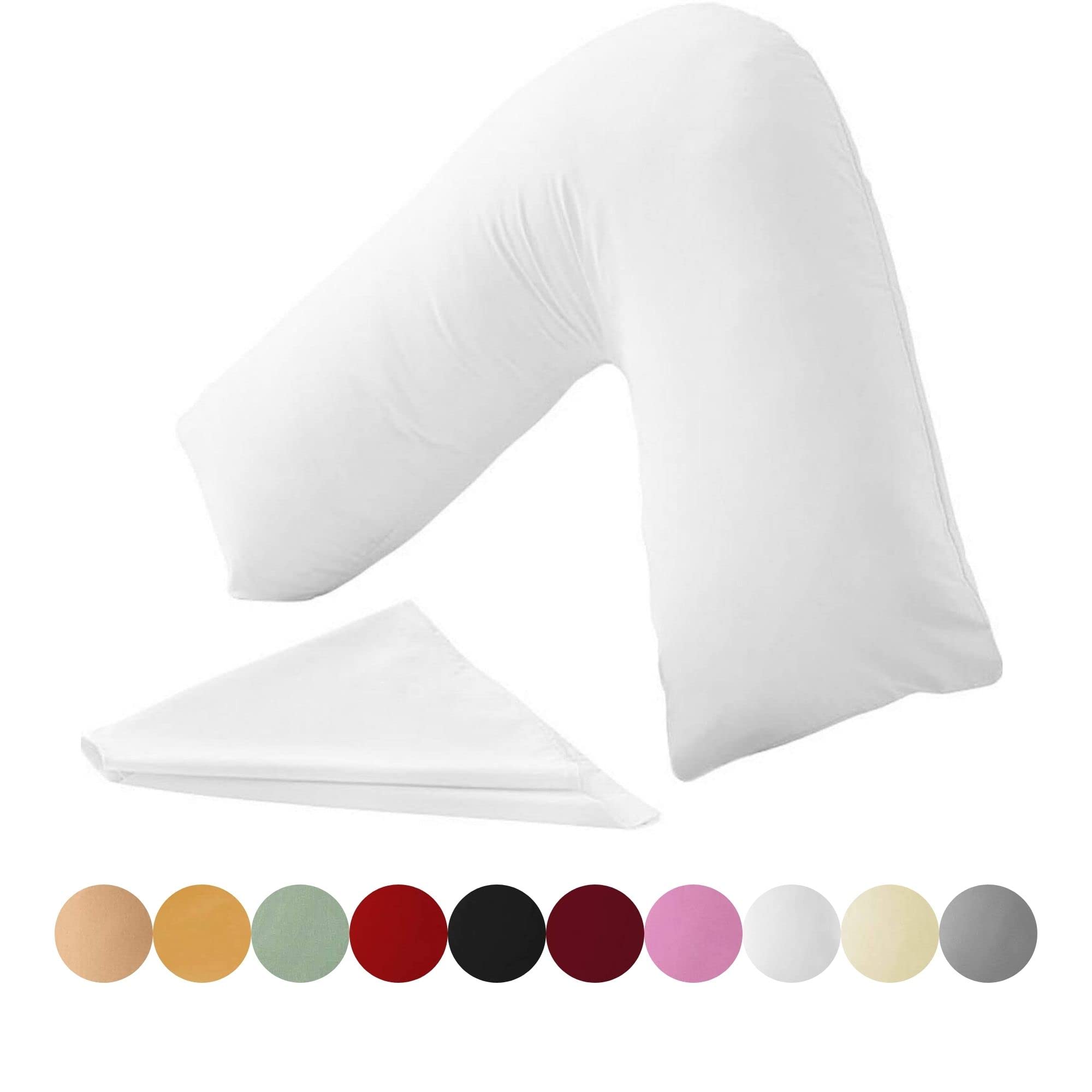 Kanak V Shaped Pillowcase Plain Polycotton Back & Neck Support V Pillow case cover - Orthopaedic/Pregnancy/Nursing Pillow Cover Only - White