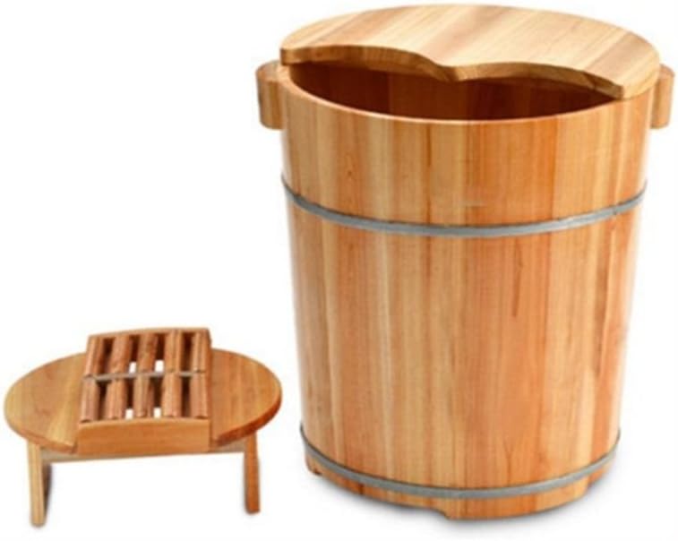 NAN 40cm High Chinese Fir With Cover Thicken Reflexology Tub Wash The Wooden Barrel Foot Bath Barrel Foot Tub Fumigation Barrel (Color : 2, Size : 37cm*40cm)