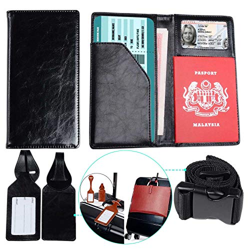 XEYOUXEYOU Travel Wallet Passport Holder Soft Leather Passport Cover Case with 2 Matching Luggage Tags and Luggage Strap