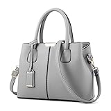 Covelin Women's Top-handle Cross Body Handbag Middle Size Purse Durable Leather Tote Bag Grey