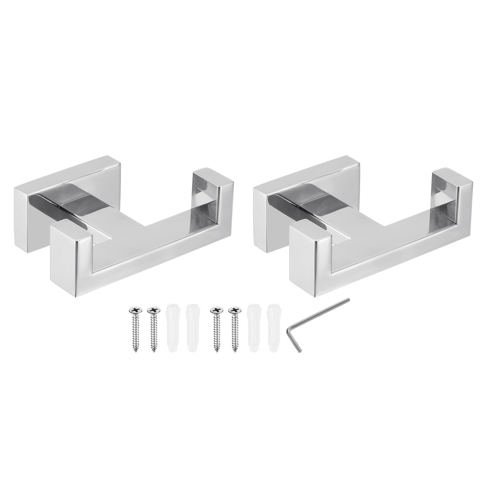 PATIKIL Double Towel Hook, 2Pack 304 Stainless Steel Wall Mounted Hanger Rectangle Towel Holder for Hanging Bathroom, Bedroom, Dormitory, Hang Towel, Clothes, Coat, Robe, Hat, Chrome Color