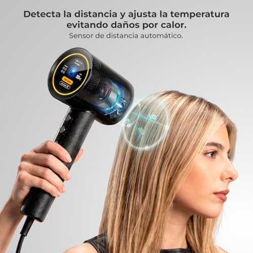 Secador de Pelo - 6 Accesorios - DryGlam Waves i-Sensor Pro. 1600W, Motor Brushless, Tecnología Infrarrojos, Sensor de Distancia, Reduce Frizz, Plasma, 6 Modos, Touch Sensor, Estuche de Cuero — foto 3 de 8