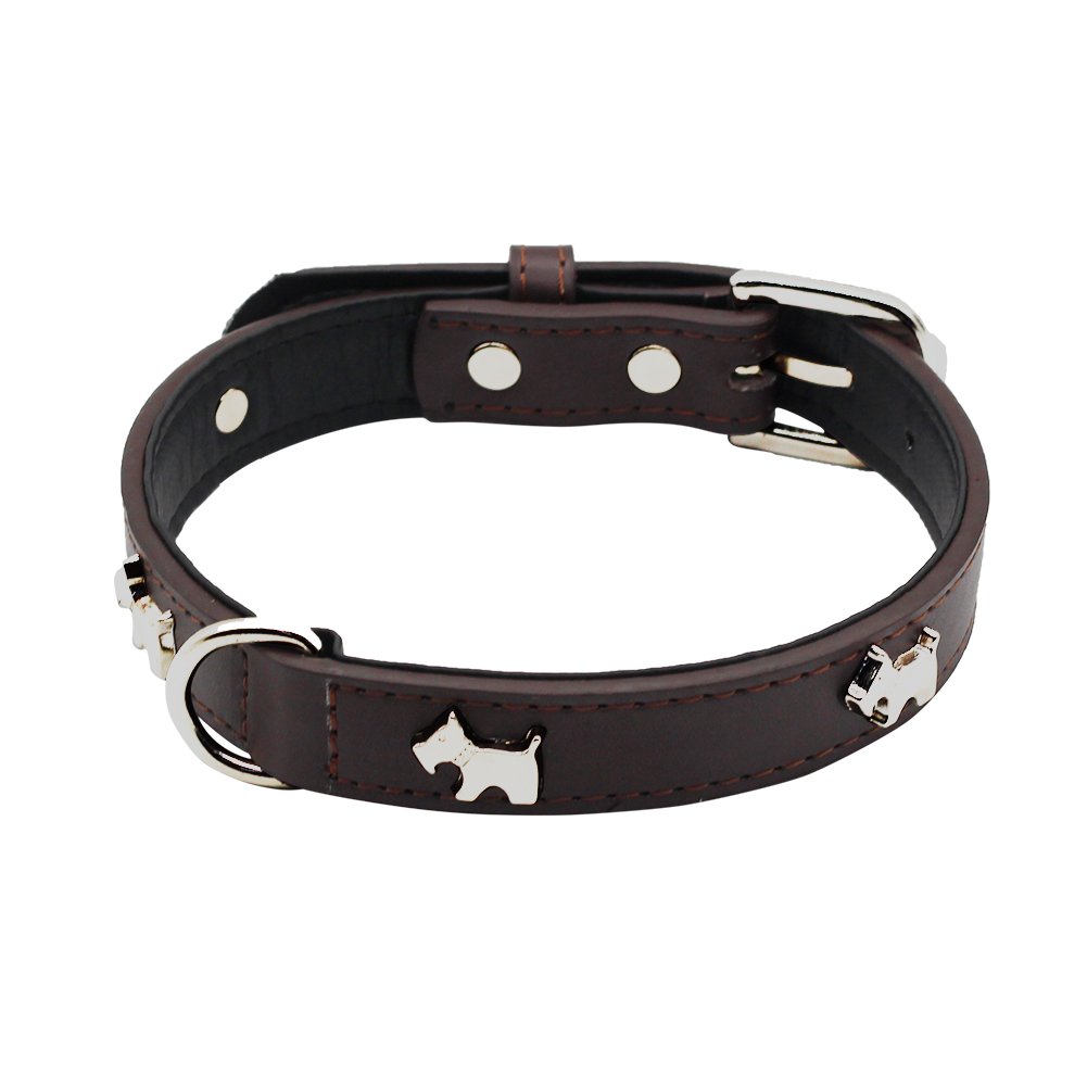 Nuheby Leather Dog Collar Strap Cute Adjustable Small Breed Dog Collar (Brown)