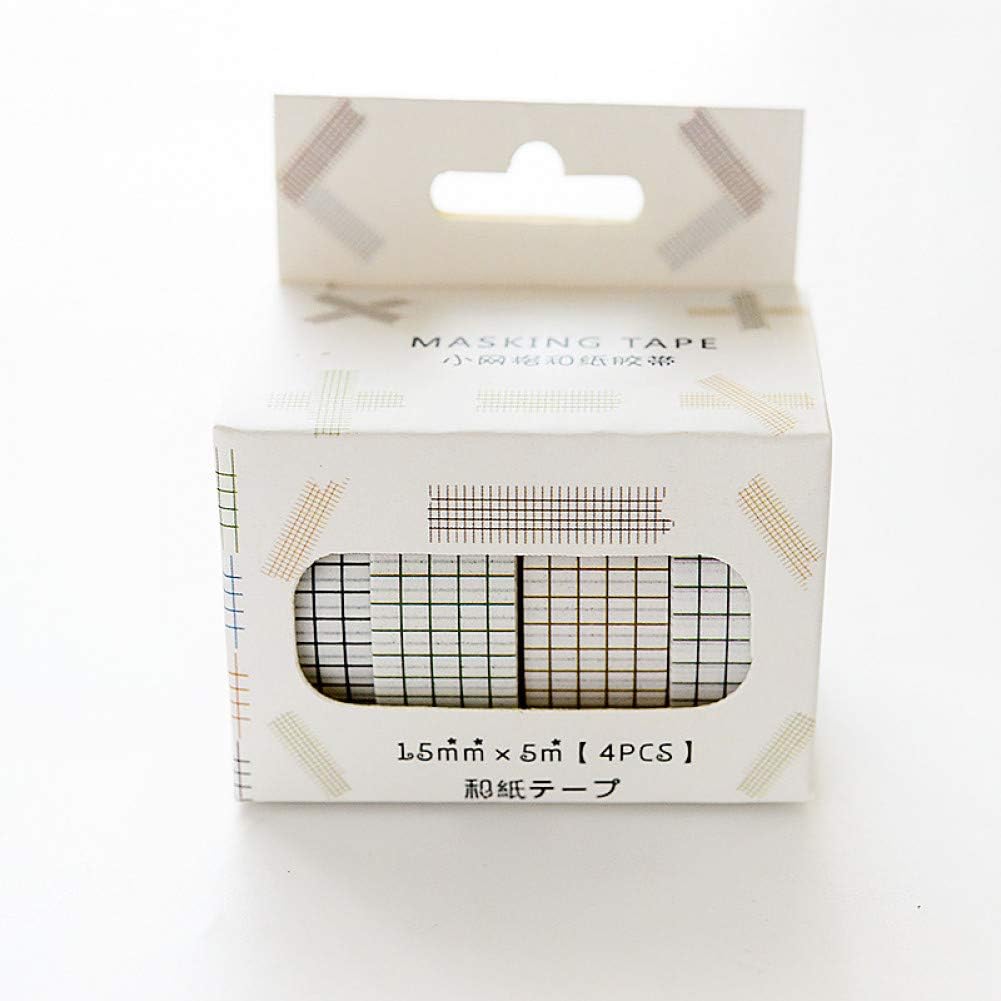 MLIUYY Paper tape 4 pcs Grid Dot color stripe masking tape 15mm decorative adhesive washi tapes for diary album letter DIY tools Stationery,Grid set