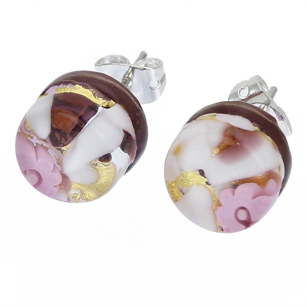 Glass Of Venice Murano Glass Venetian Reflections Round Stud Earrings - Purple Gold