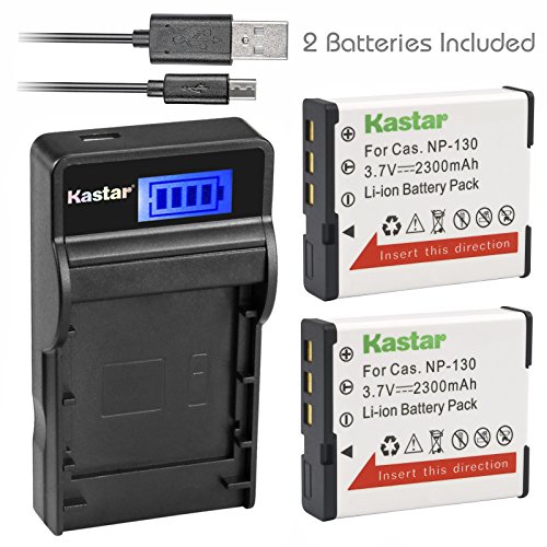 Kastar Battery (X2) & SLIM LCD Charger for Casio NP-130 NP-130A & Exilim EX-10 EX-100 EX-H30 EX-ZR100 EX-ZR200 EX-ZR300 EX-ZR400 EX-ZR500 EX-ZR700 EX-ZR800 EX-ZR850 EX-ZR1000 EX-ZR1200 EX-ZS1500